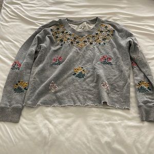 Gray flower embroidered sweat shirt, Lucky Brand, size small